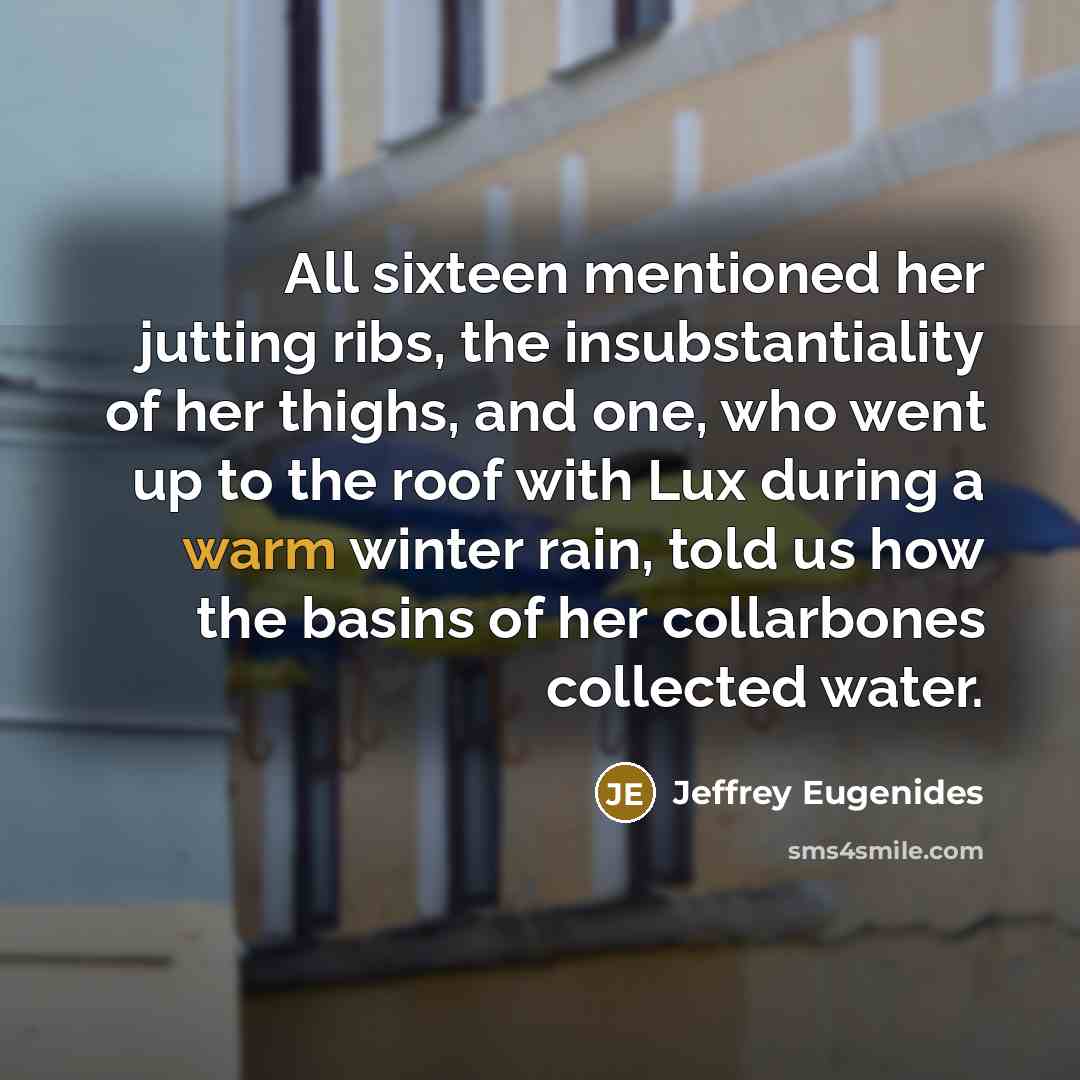 “All sixteen mentioned her jutting ribs, the insubstantiality of her…” quote by Jeffrey Eugenides