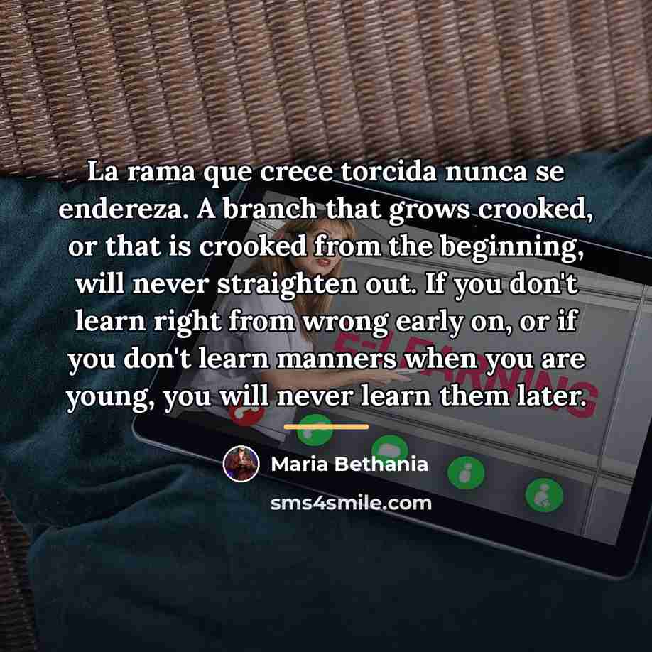 “La rama que crece torcida nunca se endereza. A branch…” quote by Maria Bethania