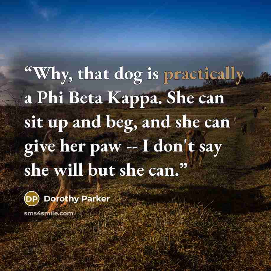 “Why, that dog is practically a Phi Beta Kappa. She can sit up and beg, and she can give her paw -- I don't say she will but she can.” quote by Dorothy Parker
