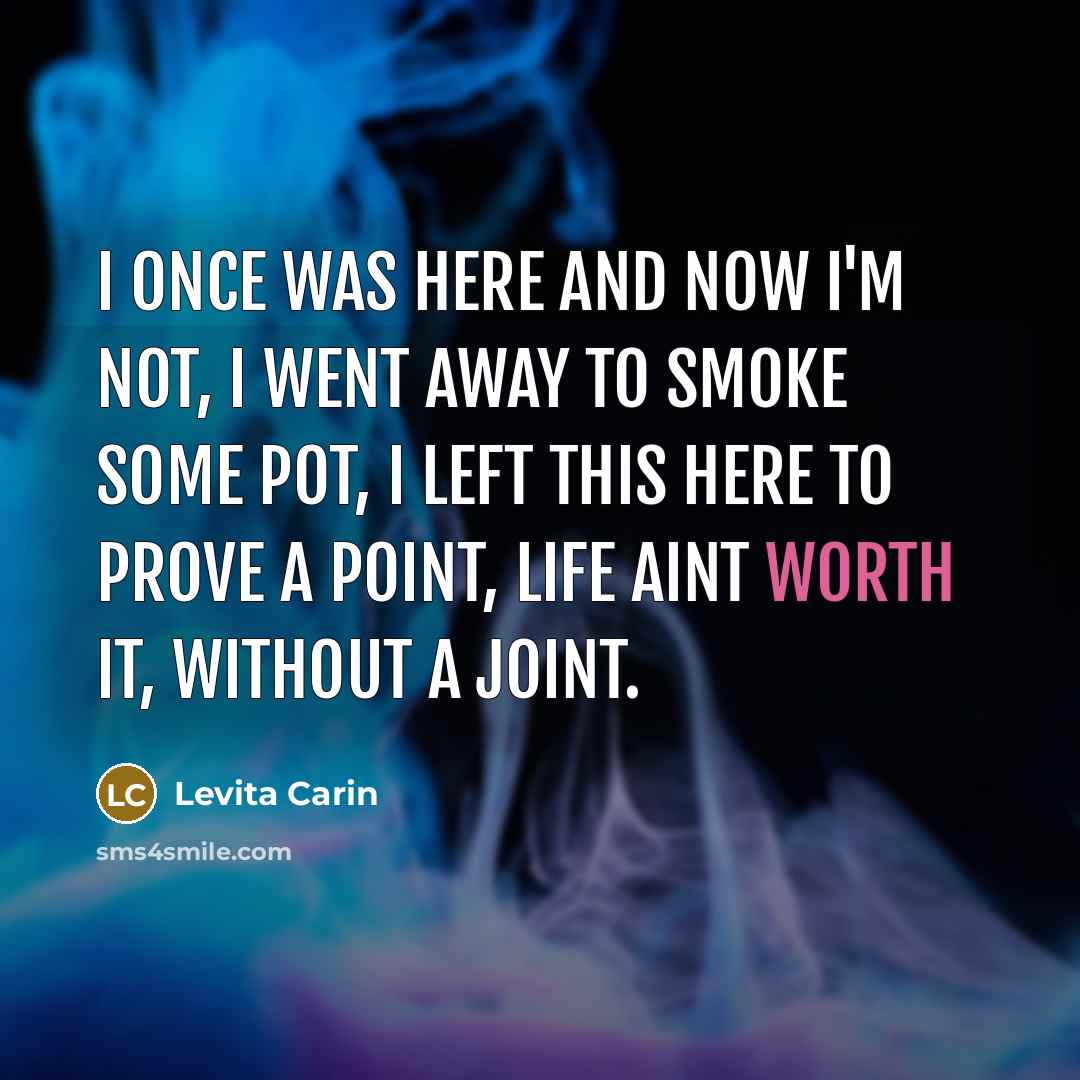 “I once was here and now I'm not, I went away to smoke some pot, I left this here to prove a point, life aint worth it, without a joint.” quote by Levita Carin