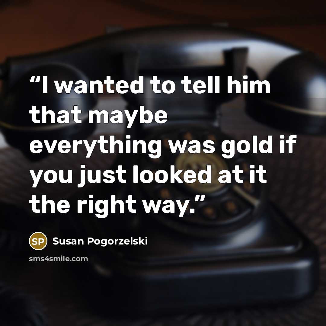 “I wanted to tell him that maybe everything was gold if you just looked at it the right way.” quote by Susan Pogorzelski