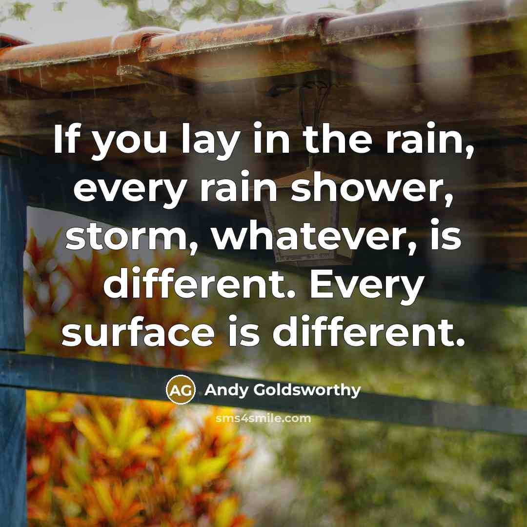 “If you lay in the rain, every rain shower, storm,…” quote by Andy Goldsworthy