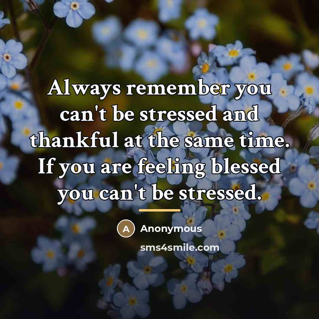 “Always remember you can't be stressed and thankful at the…” quote by Anonymous