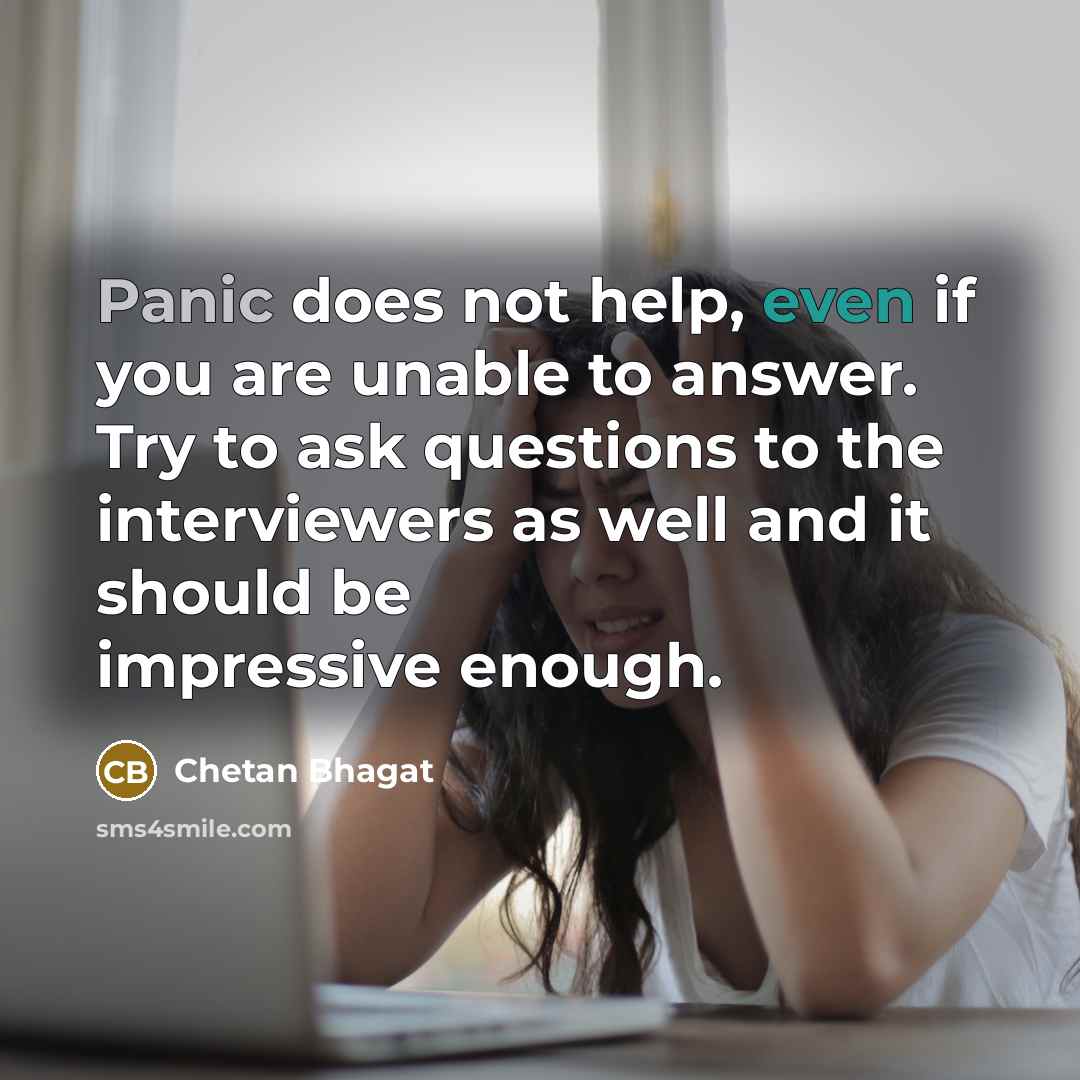 “Panic does not help, even if you are unable to…” quote by Chetan Bhagat