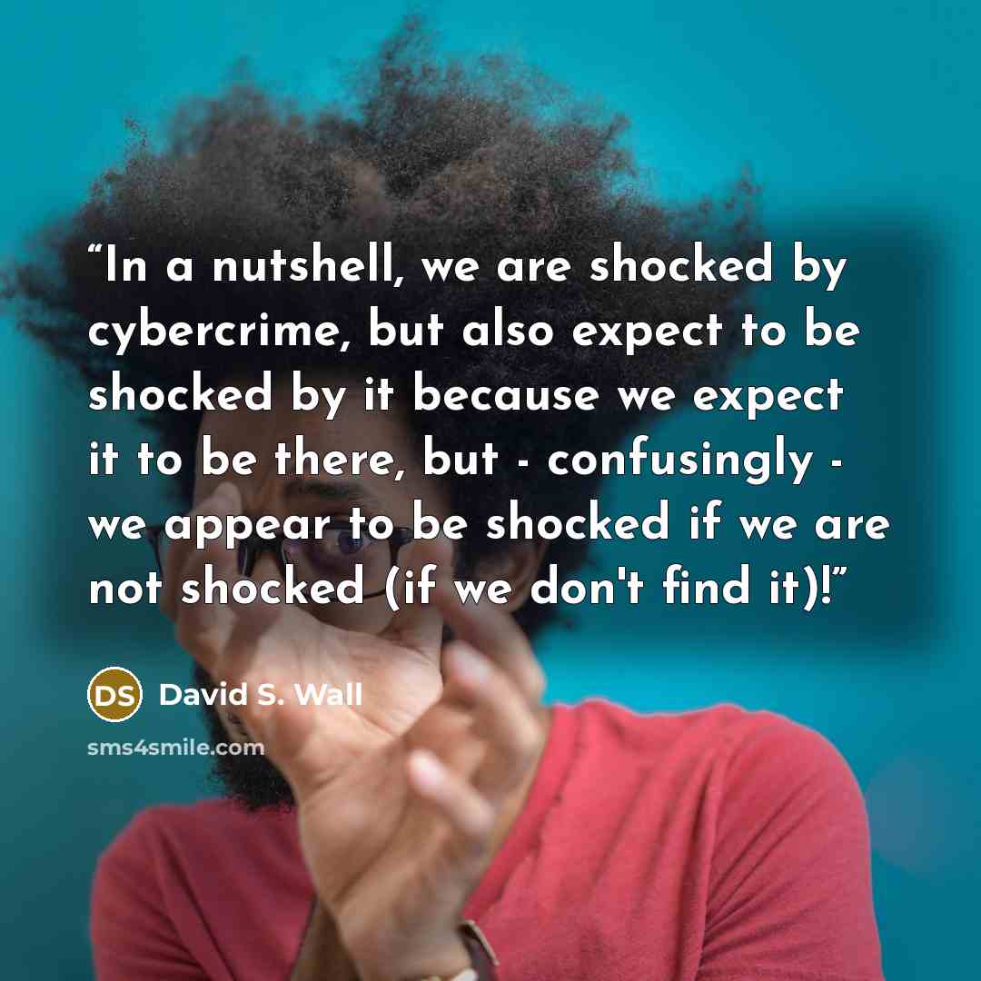 “In a nutshell, we are shocked by cybercrime, but also expect to be shocked by it because we expect it to be there, but - confusingly - we appear to be shocked if we are not shocked (if we don't find it)!” quote by David S. Wall