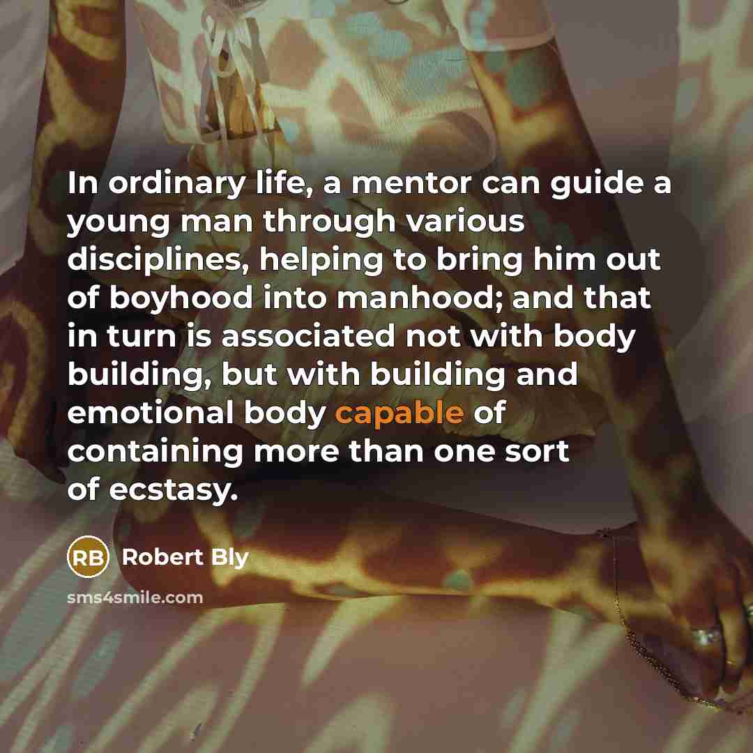 “In ordinary life, a mentor can guide a young man…” quote by Robert Bly