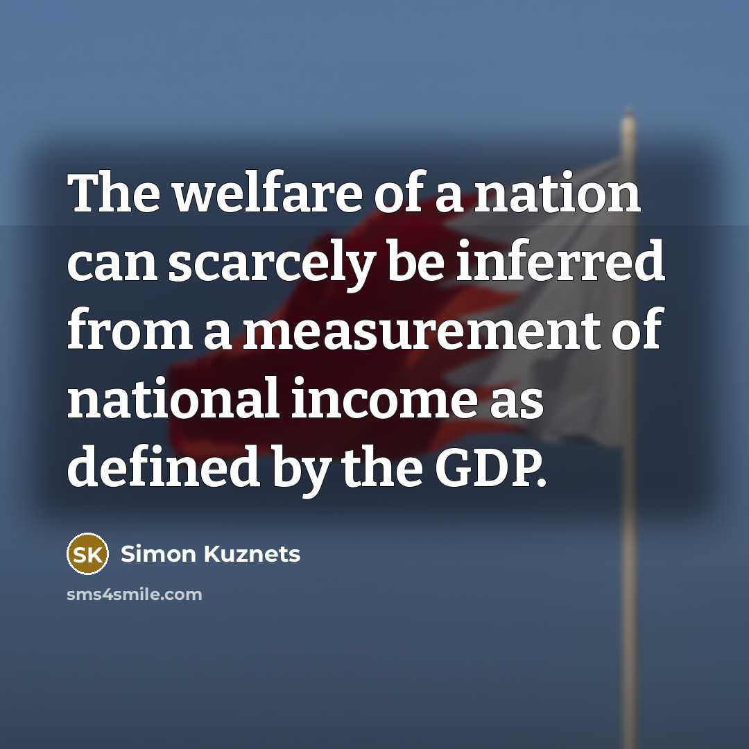 “The welfare of a nation can scarcely be inferred from…” quote by Simon Kuznets