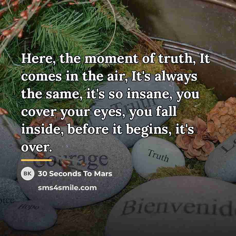 “Here, the moment of truth, It comes in the air,…” quote by 30 Seconds To Mars