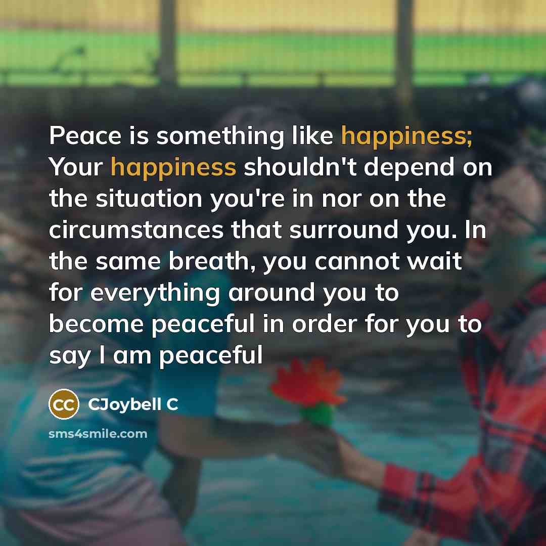 “Peace is something like happiness; Your happiness shouldn't depend on…” quote by CJoybell C