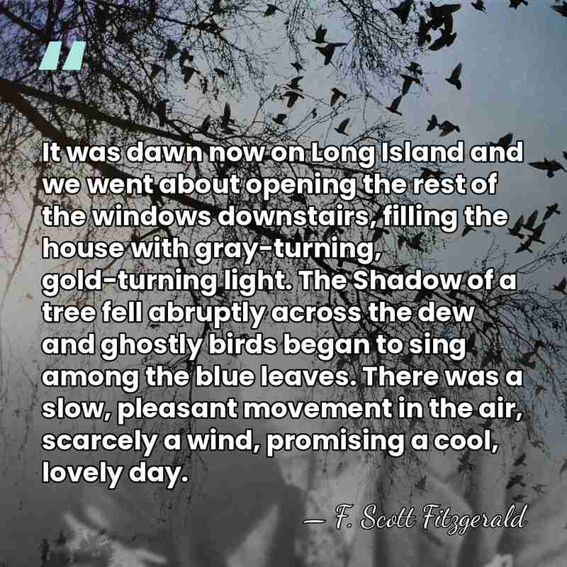 It was dawn now on Long Island and we went about opening&hellip; - F. Scott Fitzgerald