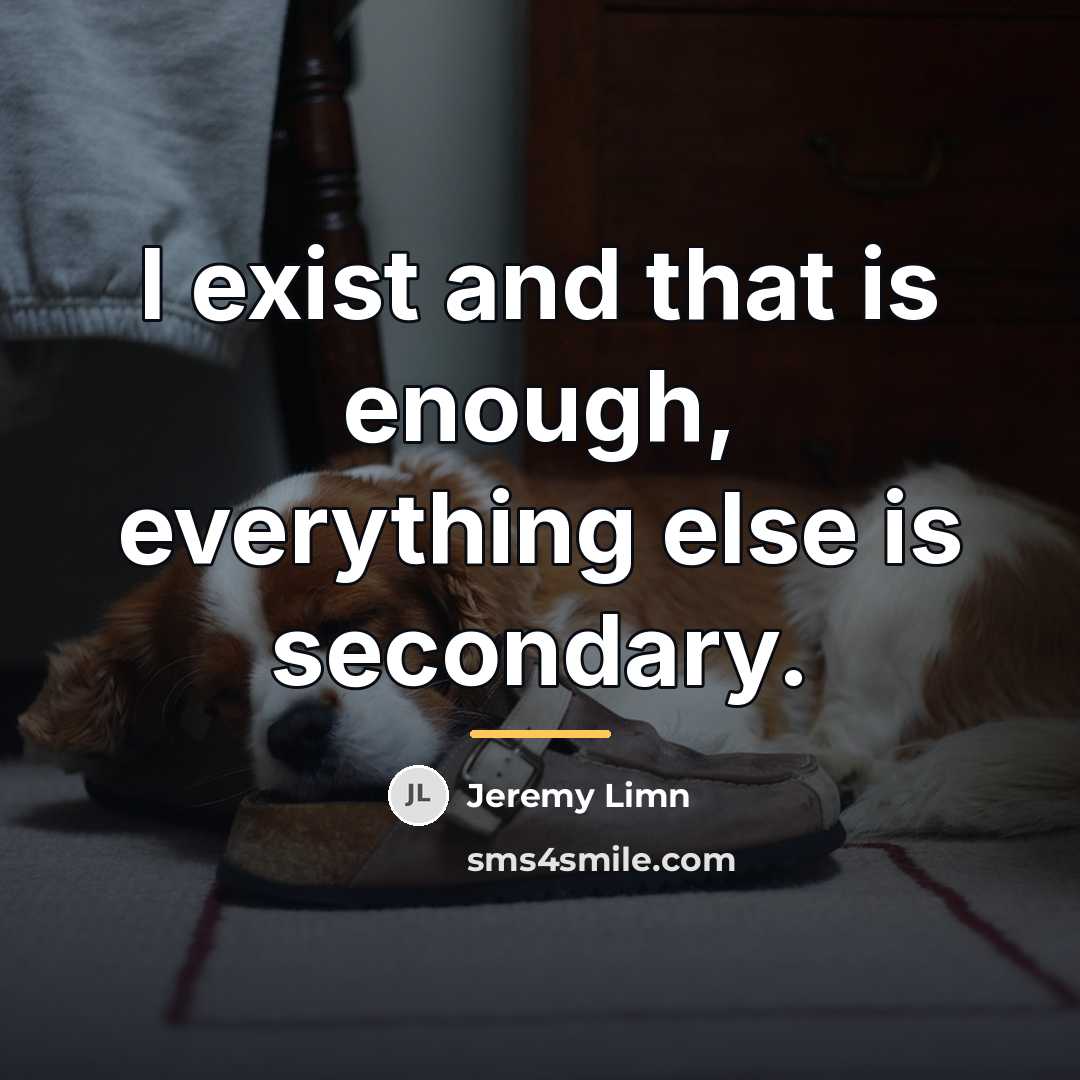 “I exist and that is enough, everything else is secondary.…” quote by Jeremy Limn