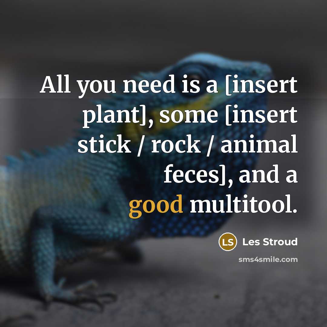 “All you need is a [insert plant], some [insert stick…” quote by Les Stroud