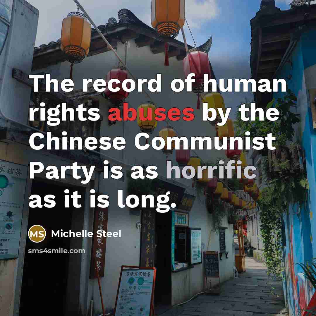 “The record of human rights abuses by the Chinese Communist…” quote by Michelle Steel