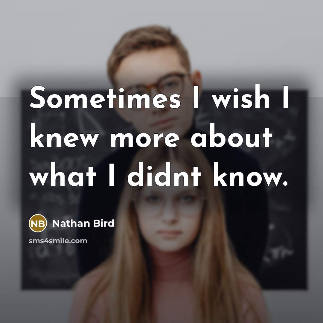 “Sometimes I wish I knew more about what I didnt know.” quote by Nathan Bird