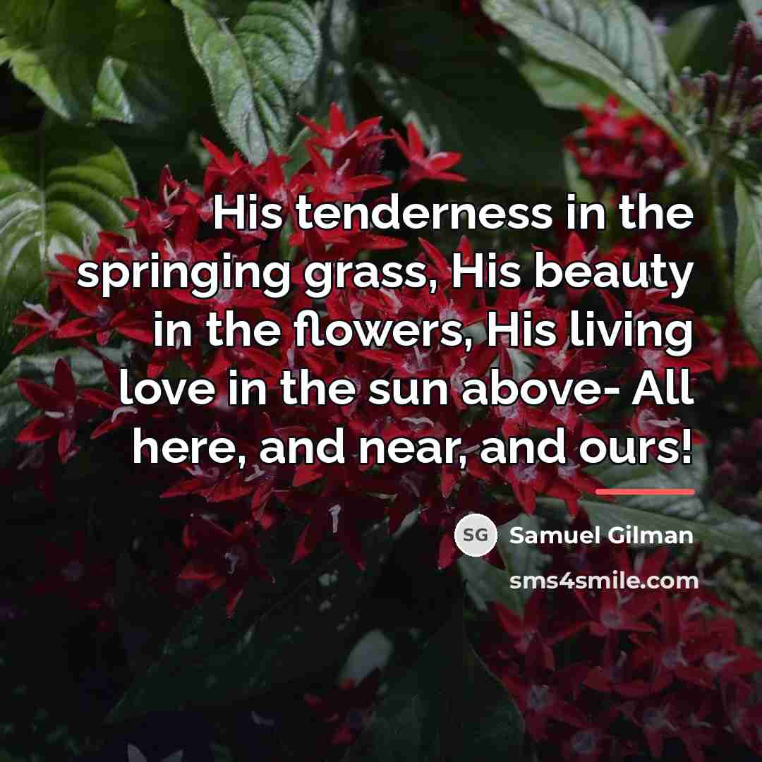 “His tenderness in the springing grass, His beauty in the…” quote by Samuel Gilman