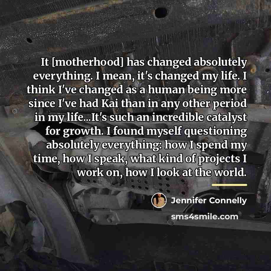 “It [motherhood] has changed absolutely everything. I mean, it's changed…” quote by Jennifer Connelly