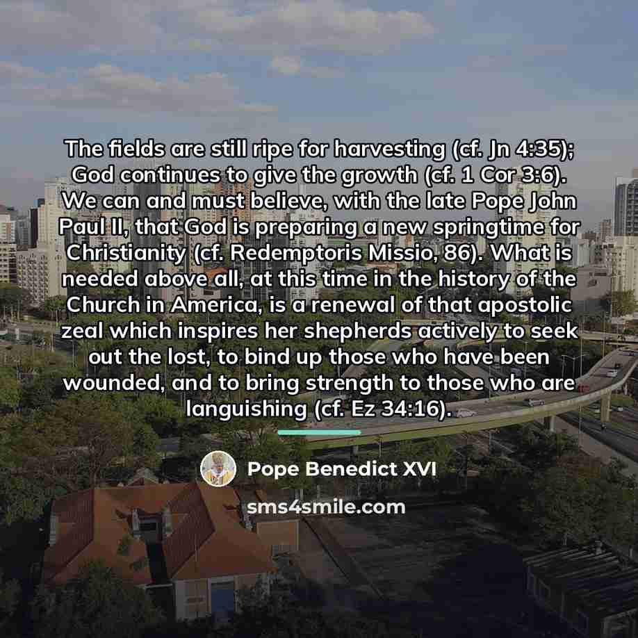 “The fields are still ripe for harvesting (cf. Jn 4:35);…” quote by Pope Benedict XVI