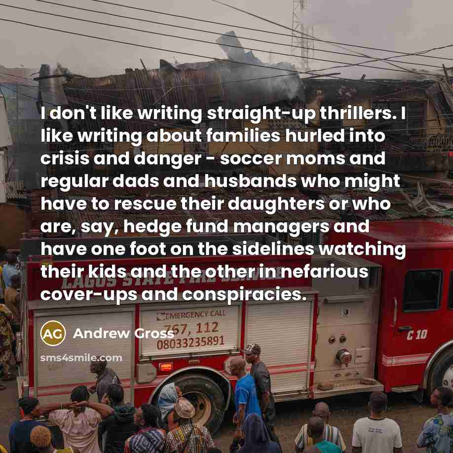 “I don't like writing straight-up thrillers. I like writing about…” quote by Andrew Gross