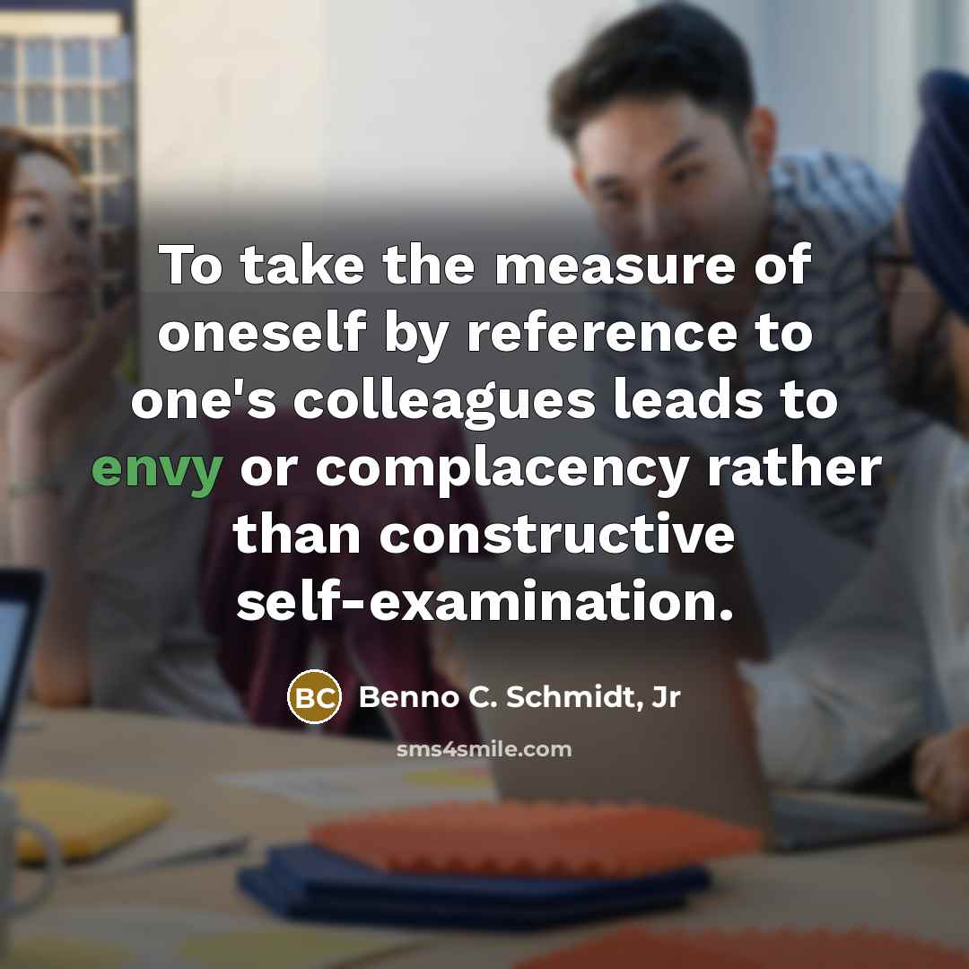 “To take the measure of oneself by reference to one's…” quote by Benno C. Schmidt, Jr