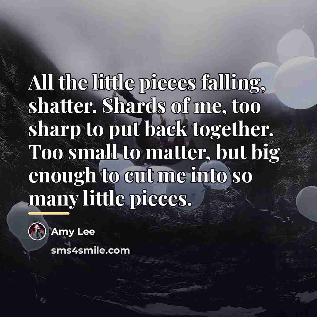 “All the little pieces falling, shatter. Shards of me, too…” quote by Amy Lee