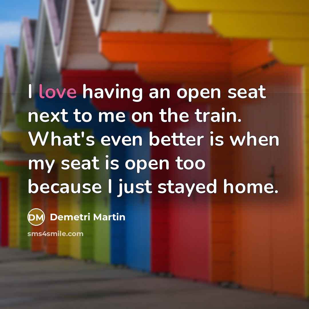 “I love having an open seat next to me on…” quote by Demetri Martin