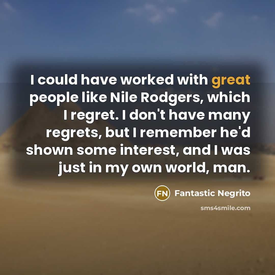 “I could have worked with great people like Nile Rodgers,…” quote by Fantastic Negrito
