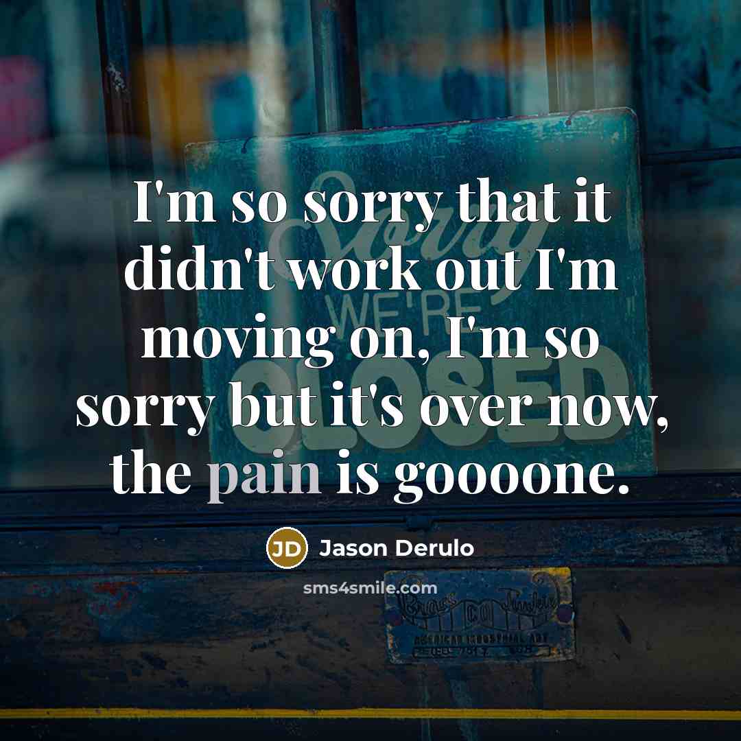 “I'm so sorry that it didn't work out I'm moving on, I'm so sorry but it's over now, the pain is goooone.” quote by Jason Derulo