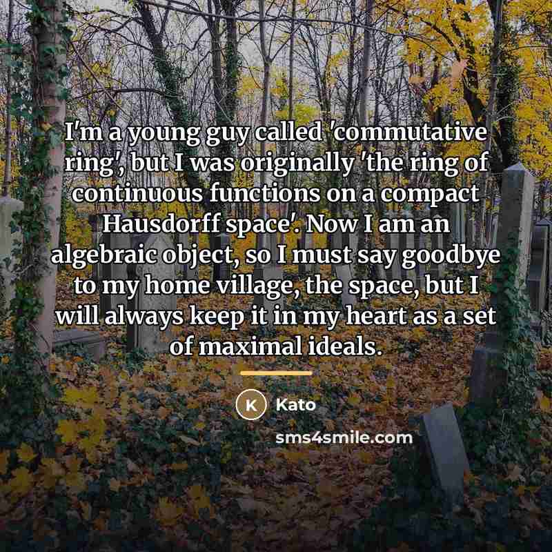 “I'm a young guy called 'commutative ring', but I was…” quote by Kato
