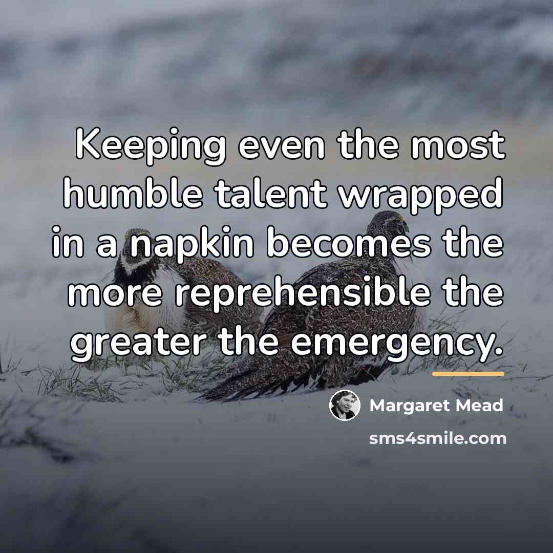 “Keeping even the most humble talent wrapped in a napkin…” quote by Margaret Mead