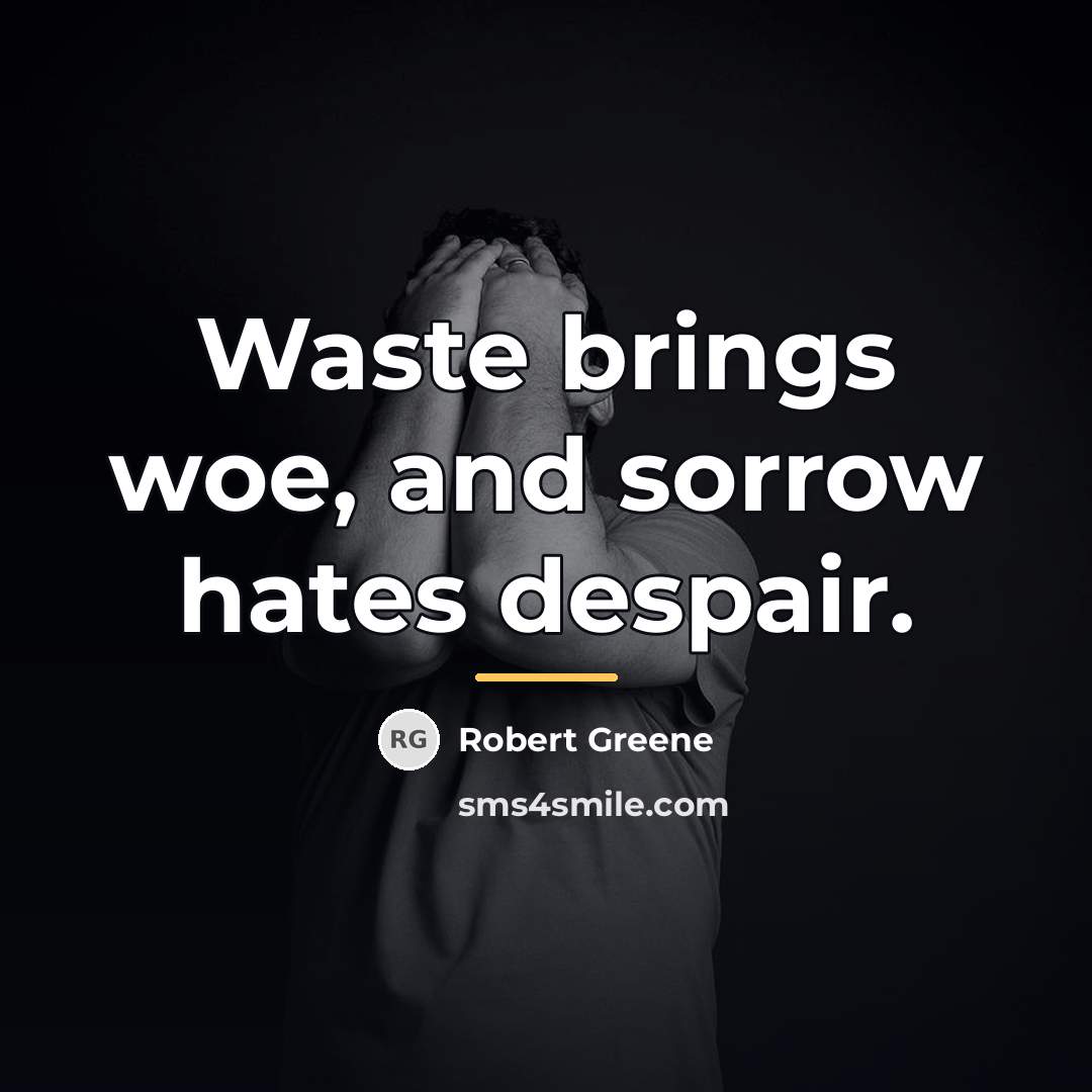 “Waste brings woe, and sorrow hates despair.…” quote by Robert Greene