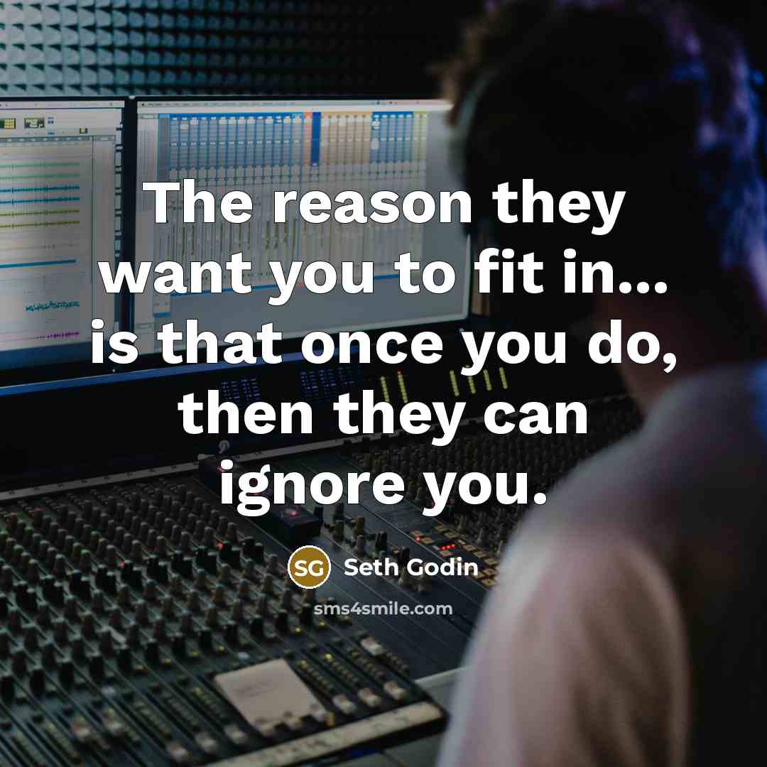 “The reason they want you to fit in... is that…” quote by Seth Godin