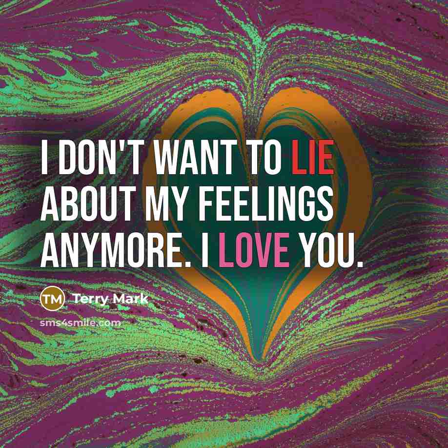 “I don't want to lie about my feelings anymore. I Love You.” quote by Terry Mark