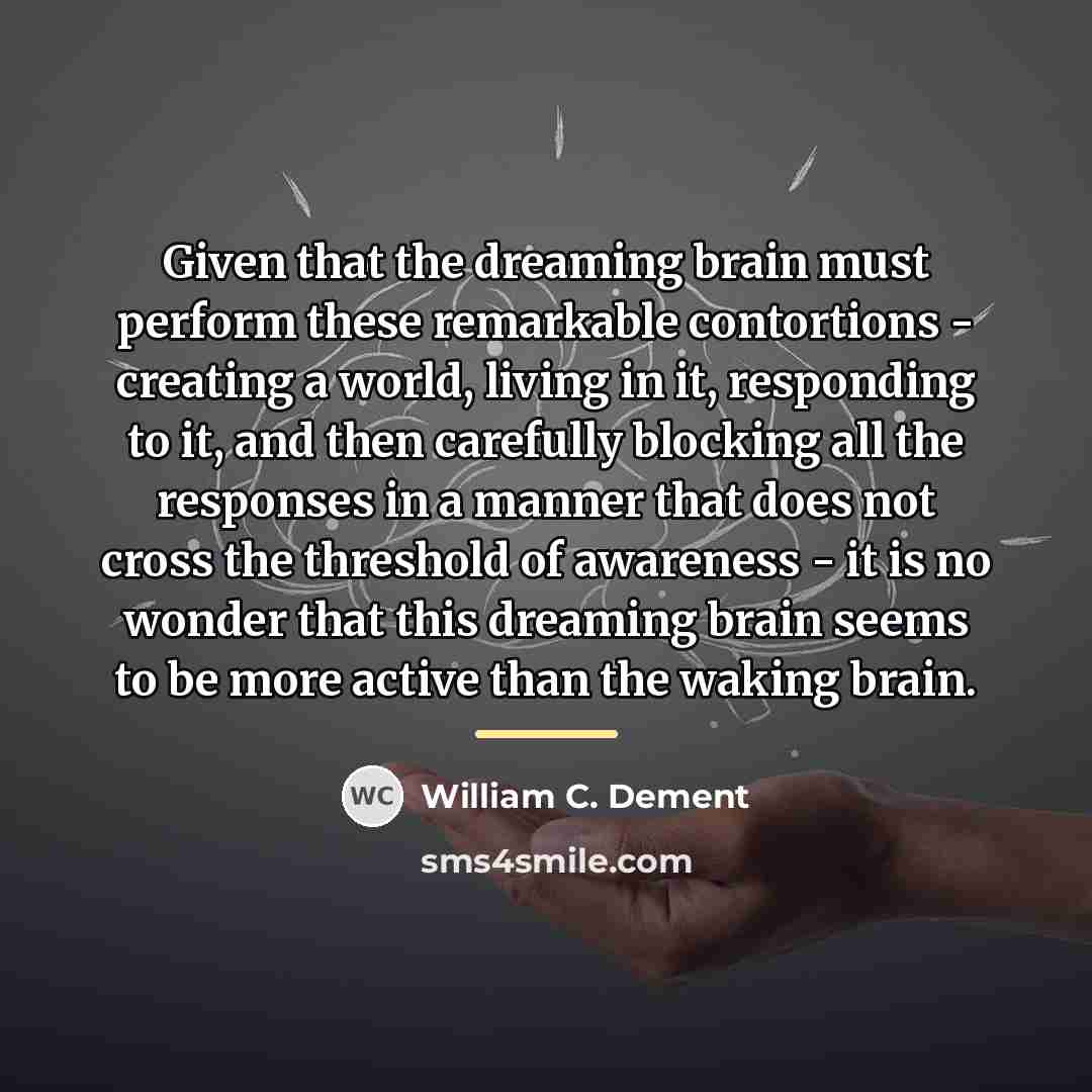 “Given that the dreaming brain must perform these remarkable contortions…” quote by William C. Dement