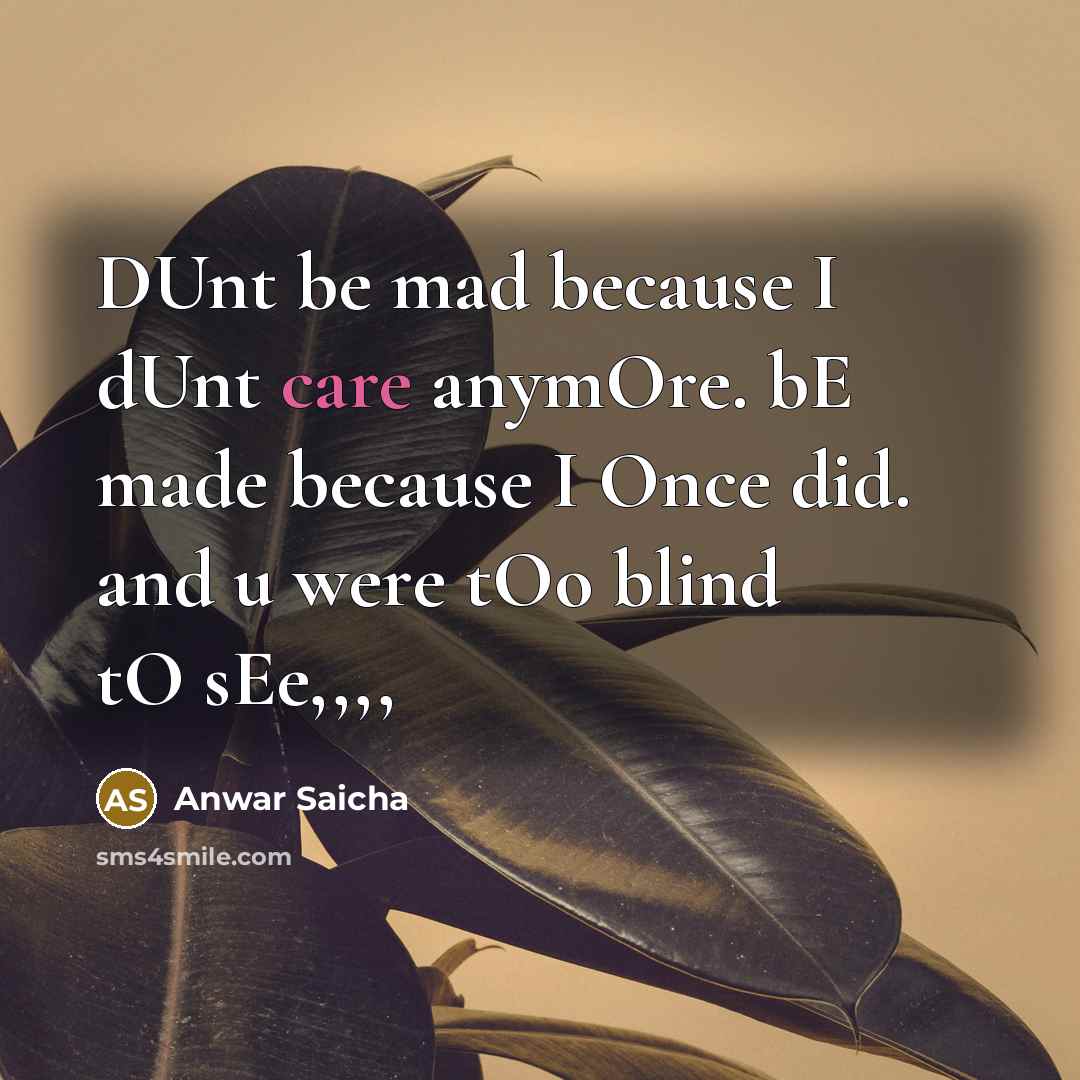 “DUnt be mad because I dUnt care anymOre. bE made…” quote by Anwar Saicha