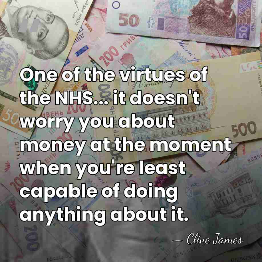 One of the virtues of the NHS... it doesn't worry you about&hellip; - Clive James