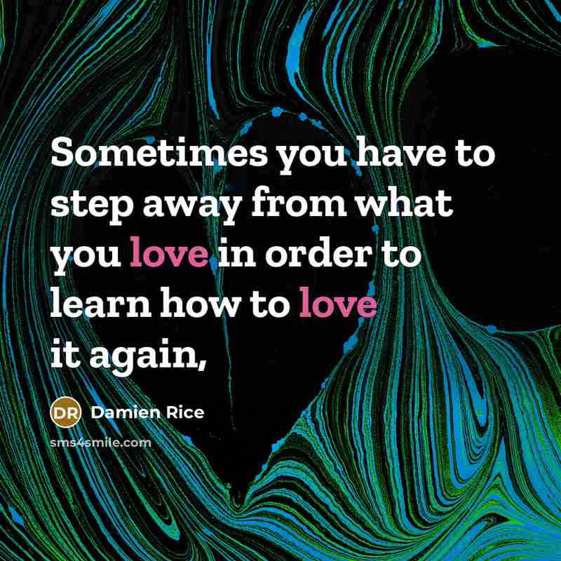 “Sometimes you have to step away from what you love…” quote by Damien Rice