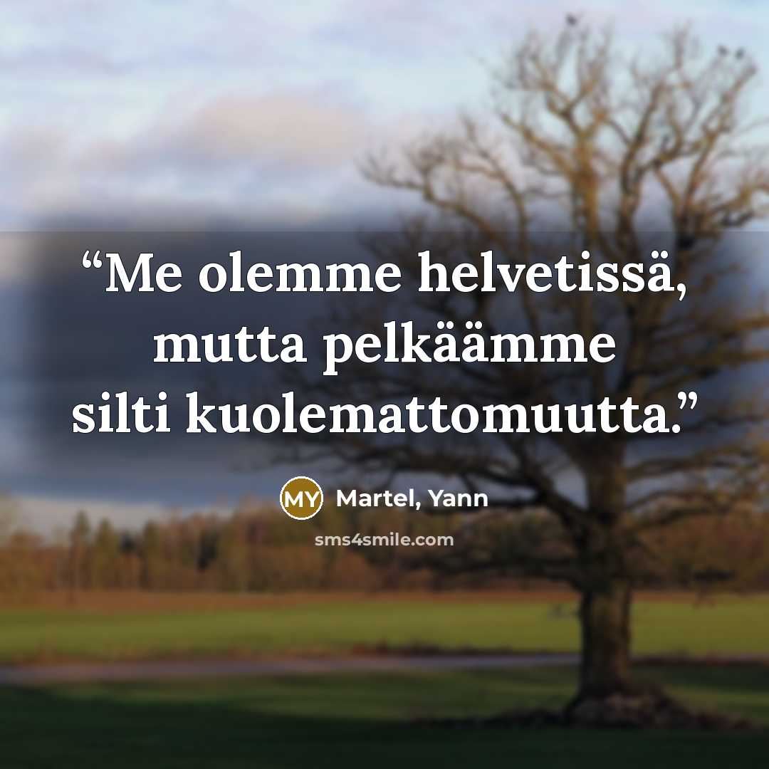 “Me olemme helvetissä, mutta pelkäämme silti kuolemattomuutta.” quote by Martel, Yann