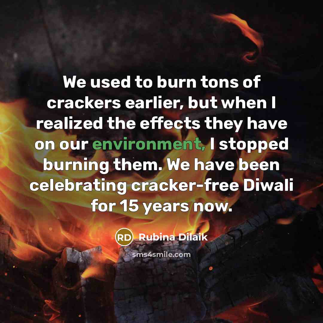 “We used to burn tons of crackers earlier, but when…” quote by Rubina Dilaik