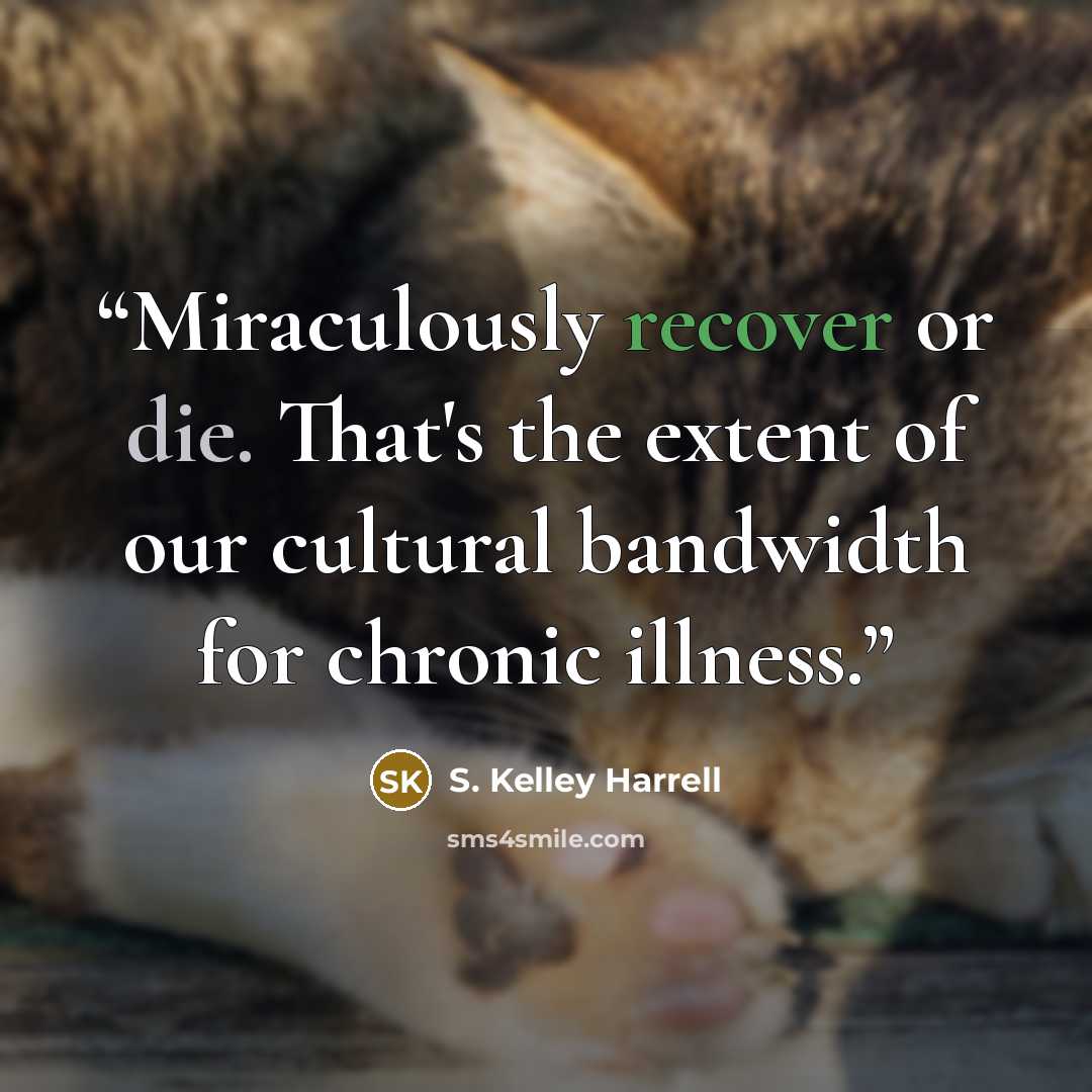 “Miraculously recover or die. That's the extent of our cultural bandwidth for chronic illness.” quote by S. Kelley Harrell
