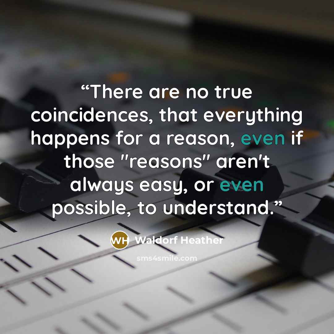 “There are no true coincidences, that everything happens for a reason, even if those "reasons" aren't always easy, or even possible, to understand.” quote by Waldorf Heather