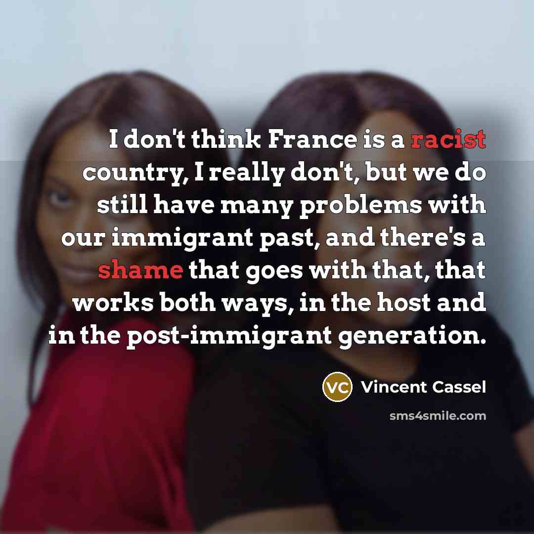 “I don't think France is a racist country, I really…” quote by Vincent Cassel