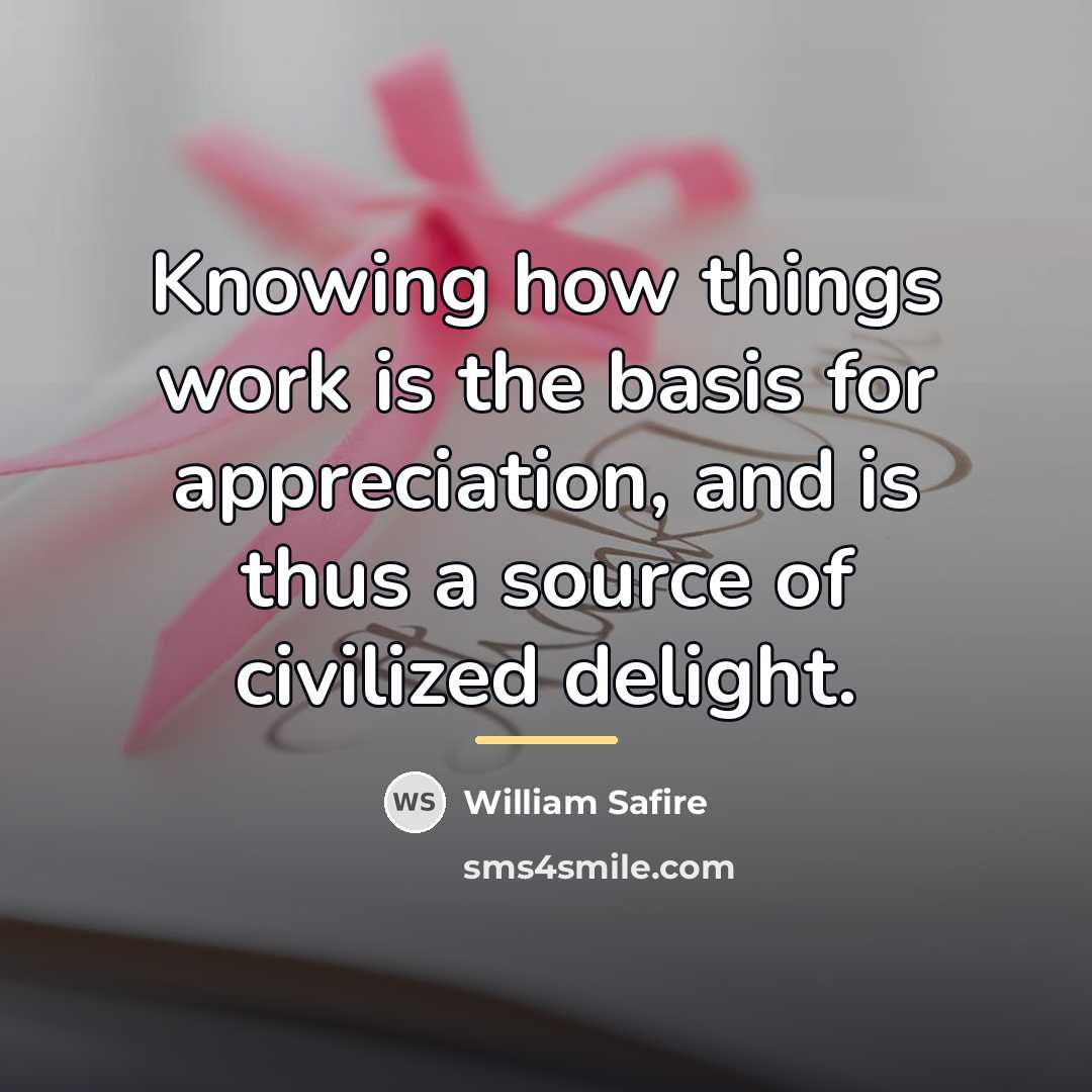 “Knowing how things work is the basis for appreciation, and…” quote by William Safire