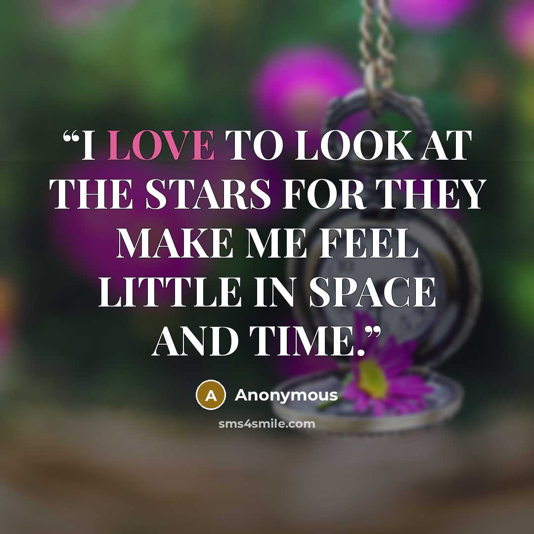 “I LOVE TO LOOK AT THE STARS FOR THEY MAKE ME FEEL LITTLE IN SPACE AND TIME.” quote by Anonymous