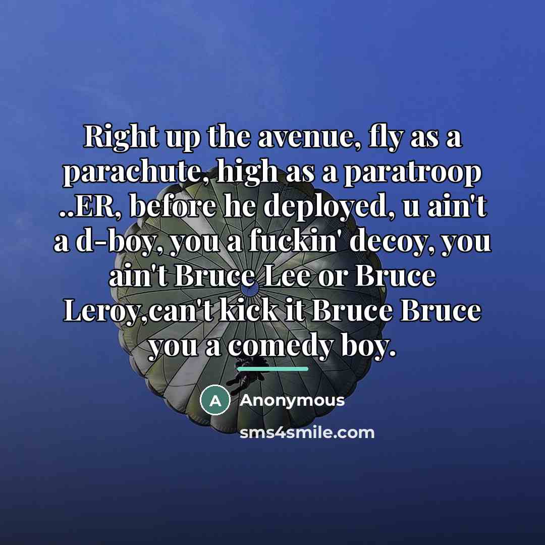 “Right up the avenue, fly as a parachute, high as…” quote by Anonymous