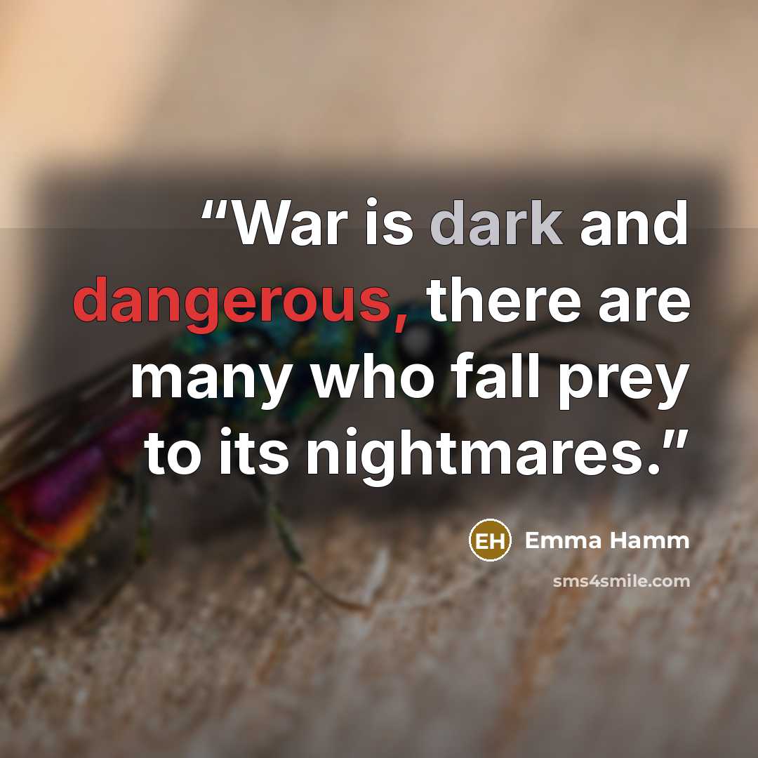 “War is dark and dangerous, there are many who fall prey to its nightmares.” quote by Emma Hamm