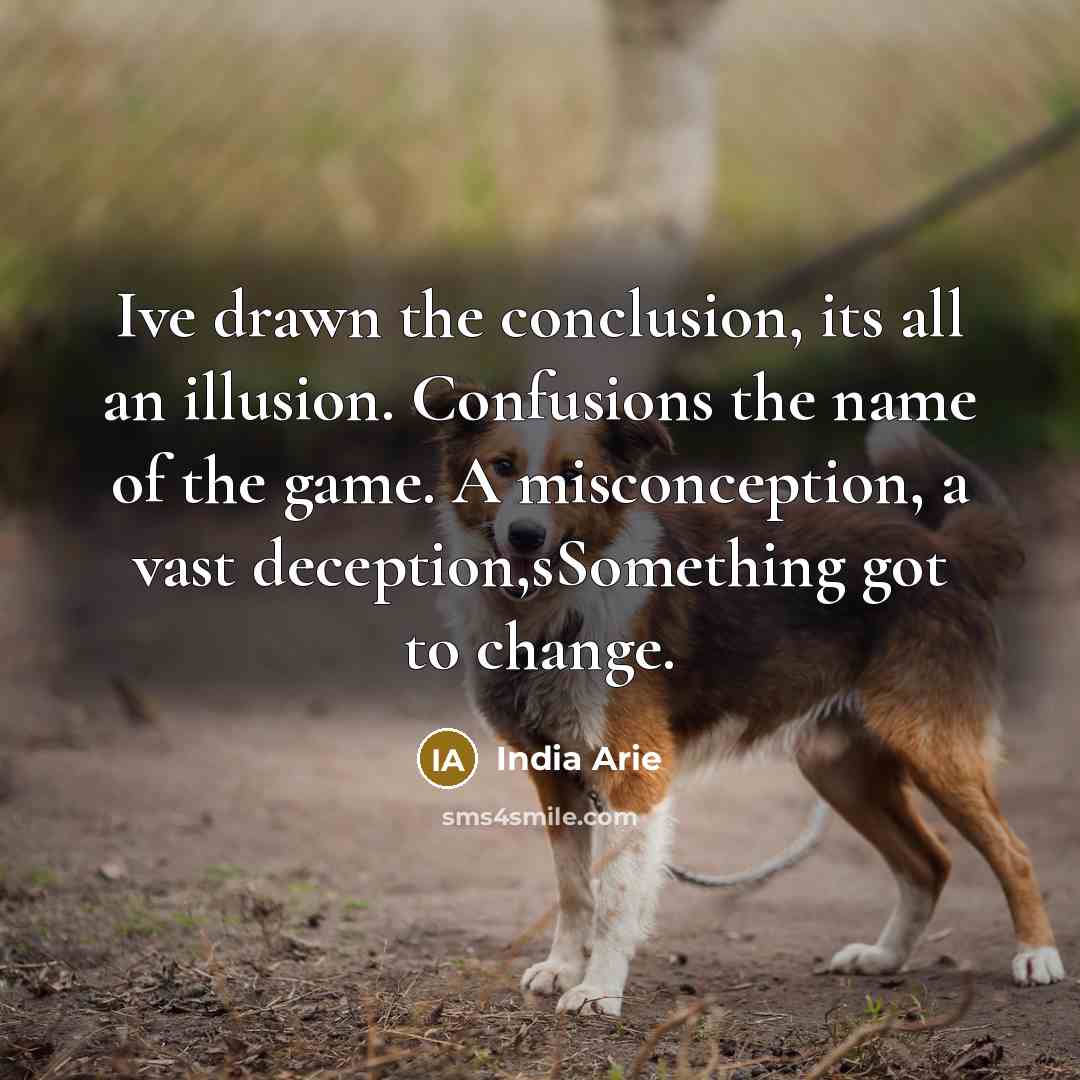 “Ive drawn the conclusion, its all an illusion. Confusions the name of the game. A misconception, a vast deception,sSomething got to change.” quote by India Arie
