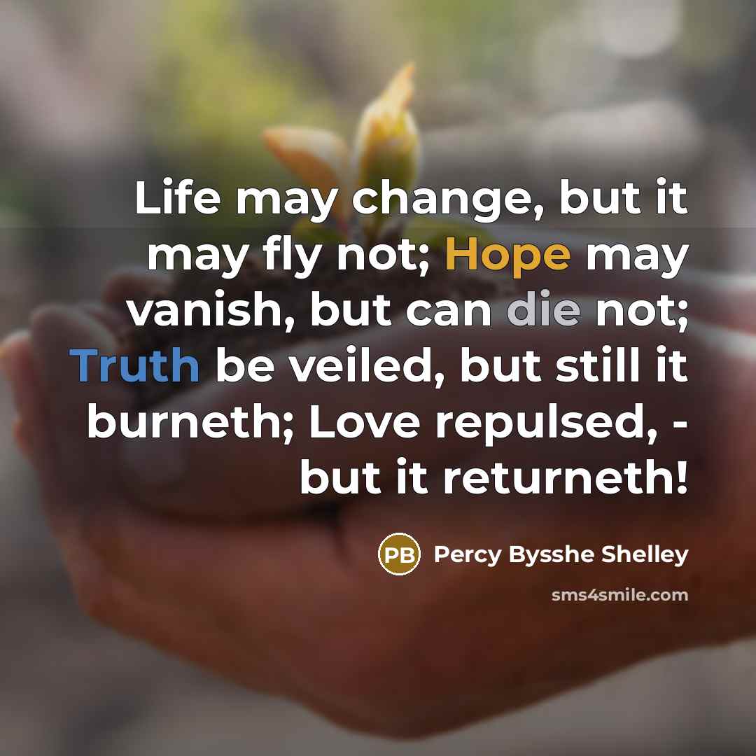 “Life may change, but it may fly not; Hope may…” quote by Percy Bysshe Shelley