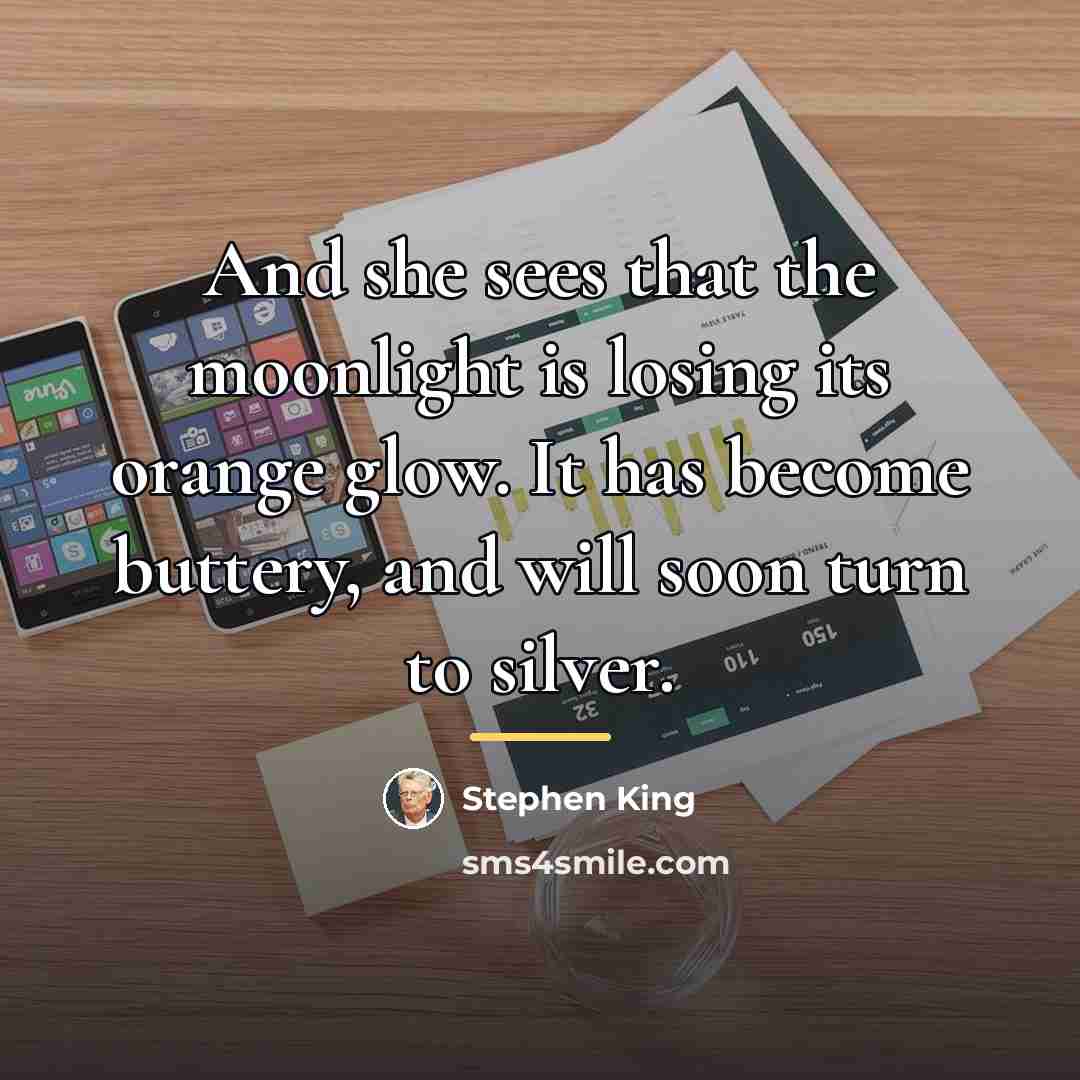 “And she sees that the moonlight is losing its orange…” quote by Stephen King