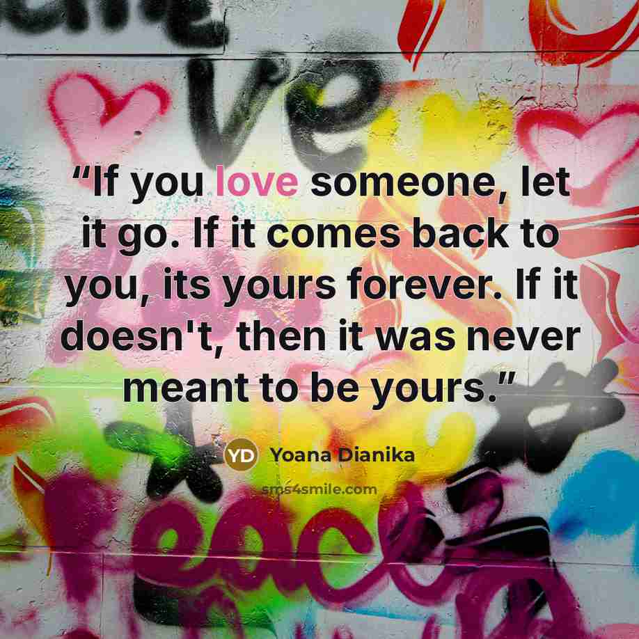“If you love someone, let it go. If it comes back to you, its yours forever. If it doesn't, then it was never meant to be yours.” quote by Yoana Dianika