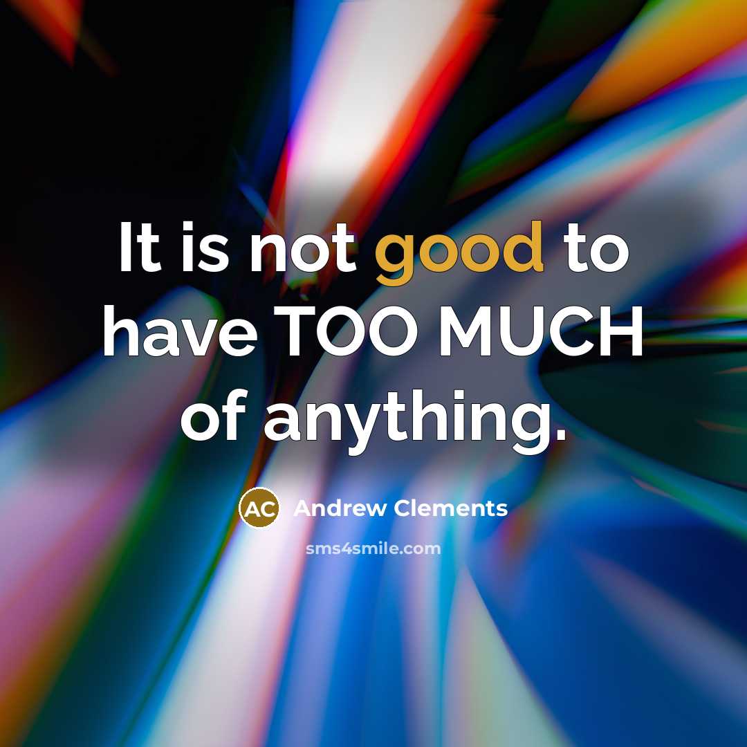“It is not good to have TOO MUCH of anything.…” quote by Andrew Clements